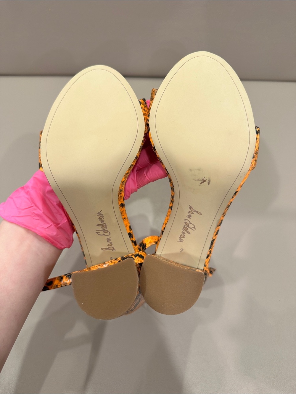 Sam Edelman Yellow-Black Snake Print Ankle-Strap Heels - Picture 7 of 10